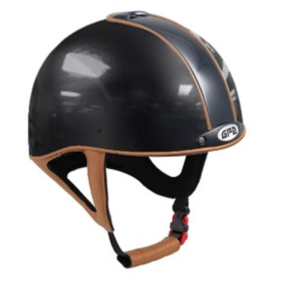 GPA Jock Up Helmet No. 3 - Black Gloss/Leather Golden Brown